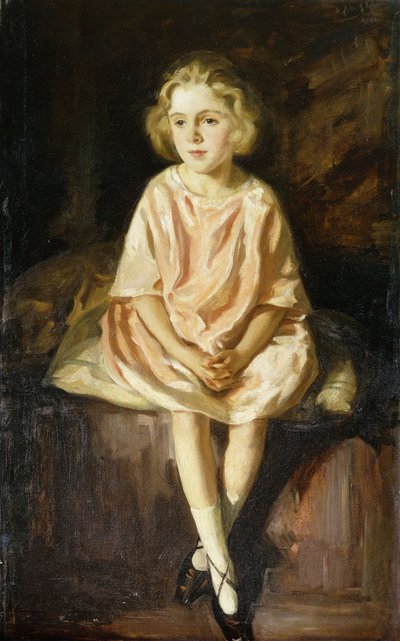 Ritratto di Miss Vincent seduta in un vestito rosa da Wilfred Gabriel de Glehn