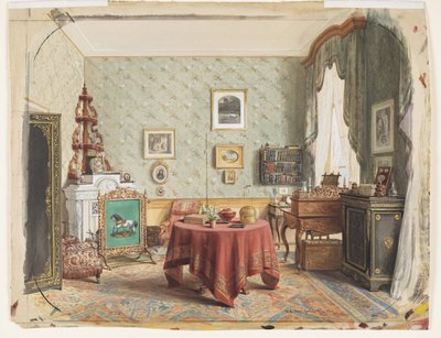 Una sala da soggiorno con un tavolo da scrittura da Wilhelm Amandus Beer