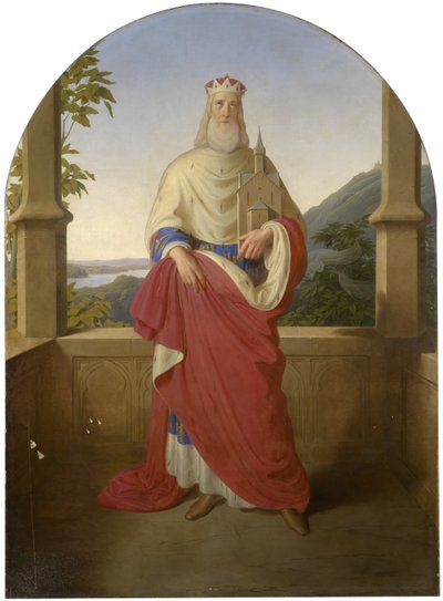 San Leopoldo davanti a una vista del Danubio e del Leopoldsberg sullo sfondo da Wilhelm August Rieder