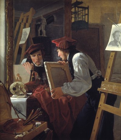 Un giovane artista (Ditlev Blunck) esamina uno schizzo in uno specchio da Wilhelm Bendz