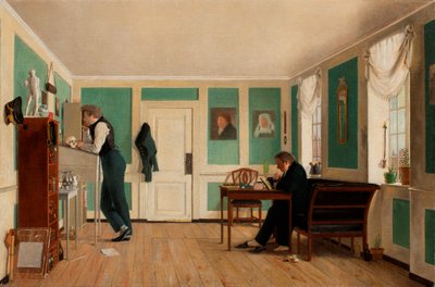Interno da Amaliegade. Capitano Carl Ludvig Bendz in piedi e Dr. Jacob Christian Bendz seduto da Wilhelm Bendz