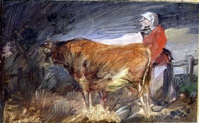 Donna e una mucca in un paesaggio da Wilhelm Busch