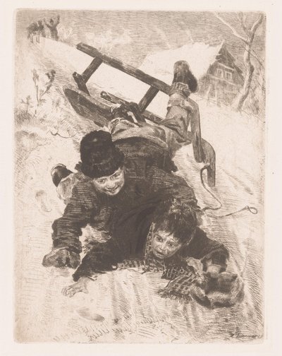 Due ragazzi cadono da una slitta da Wilhelm Carl August Zimmer