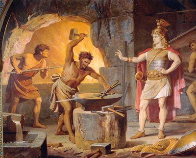 Sigurd va dal nano Mime, dalla Saga di Sigurd, Sala Inferiore, c.1882-83 da Wilhelm Hauschild