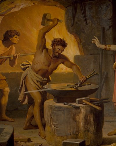Sigurd va dal nano Mime, dalla Saga di Sigurd, Sala Inferiore, c.1882-83 (murale) da Wilhelm Hauschild