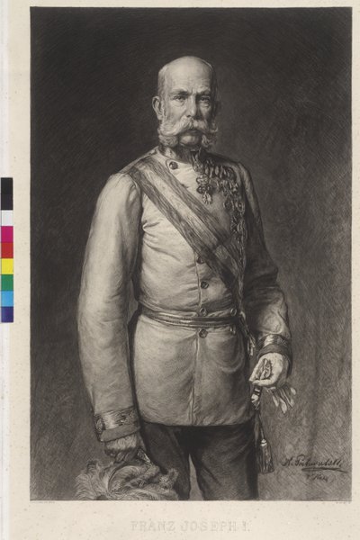 Francesco Giuseppe I in uniforme di gala di un feldmaresciallo, il cappello di gala inclinato da Wilhelm Hecht