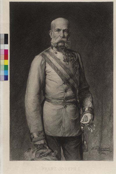 Francesco Giuseppe I in uniforme di gala da feldmaresciallo, il cappello di gala inclinato da Wilhelm Hecht