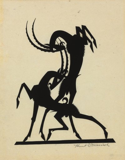Capre che combattono, c.1920 (carta ritagliata su tessuto) da Wilhelm Hunt Diederich
