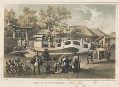 Ponte di pietra tagliata e ingresso a un tempio, Simoda da Wilhelm Joseph Heine