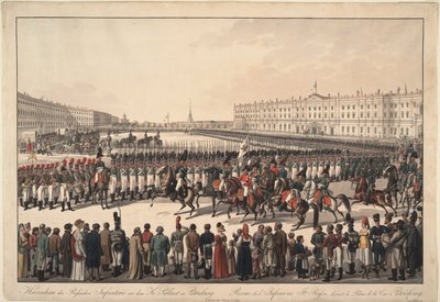 Una rassegna della fanteria russa sulla Piazza del Palazzo a San Pietroburgo da Wilhelm Kobell Ritter von