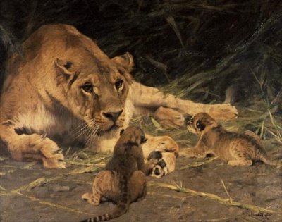 Una leonessa e i suoi cuccioli da Wilhelm Kuhnert