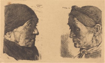 Ritratto di una vecchia contadina, di profilo a destra, e contadina con occhi chiusi da Wilhelm Maria Hubertus Leibl