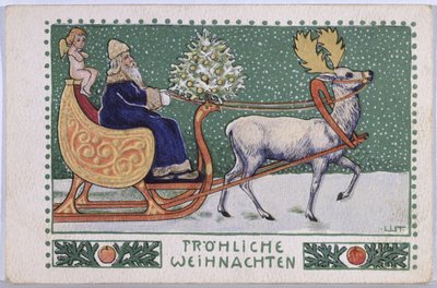 Cartolina raffigurante Babbo Natale sulla sua slitta, c.1910 da Wilhelm List