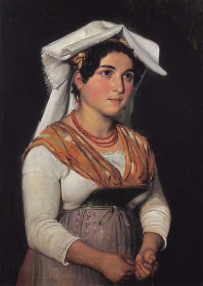 Una giovane donna italiana in piedi, con un rosario in mano da Wilhelm Marstrand