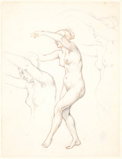 Foglio con tre studi di donna nuda danzante da Wilhelm Marstrand