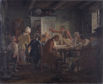 Collegium Politicum. Da "Il calderaio politico" di Ludvig Holberg, Atto I, Scena 2. da Wilhelm Marstrand