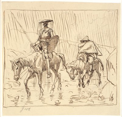 Don Chisciotte e Sancho Panza cavalcano sotto la pioggia da Wilhelm Marstrand