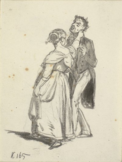 Una ragazza tira un uomo per l