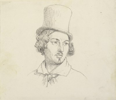 Testa di uomo con cappello alto da Wilhelm Marstrand