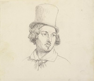 Testa di uomo con cappello alto da Wilhelm Marstrand