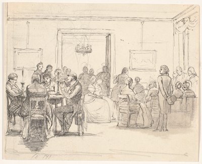 Scena di società di Copenaghen, a sinistra giocatori di carte, a destra si suona musica da Wilhelm Marstrand