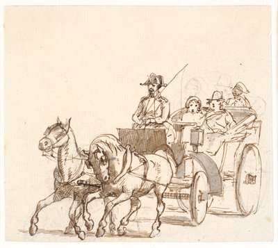 Landauer. Cocchiere con cappello triangolare, nobili e servitore da Wilhelm Marstrand