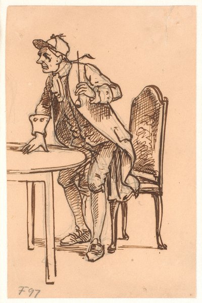 Uomo con berretto e pipa si alza (discutendo?) a un tavolo da Wilhelm Marstrand
