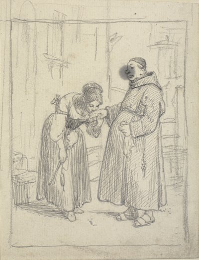Ragazza bacia la mano di un monaco da Wilhelm Marstrand