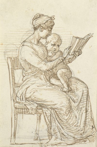 Donna seduta mostra un libro a un bambino piccolo da Wilhelm Marstrand