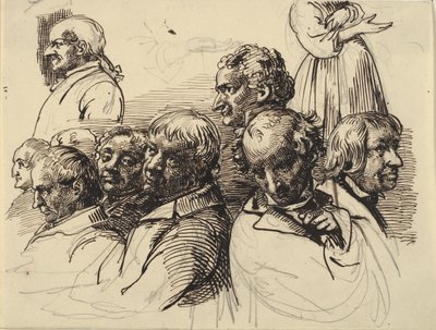 Foglio di studio con otto teste di uomini e una donna senza testa da Wilhelm Marstrand