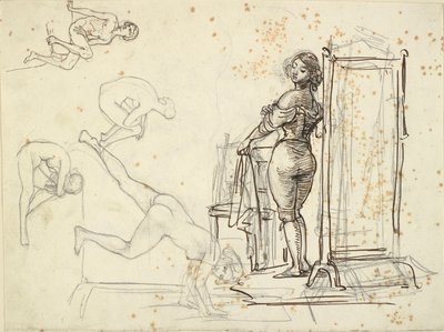 Giovane ragazza che si veste e quattro studi di modelli da Wilhelm Marstrand