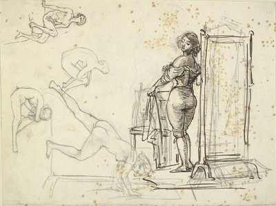 Giovane ragazza che si veste e quattro studi di modelli da Wilhelm Marstrand