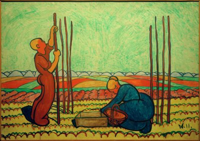 Uomo e donna piantano pali di fagioli da Wilhelm Morgner