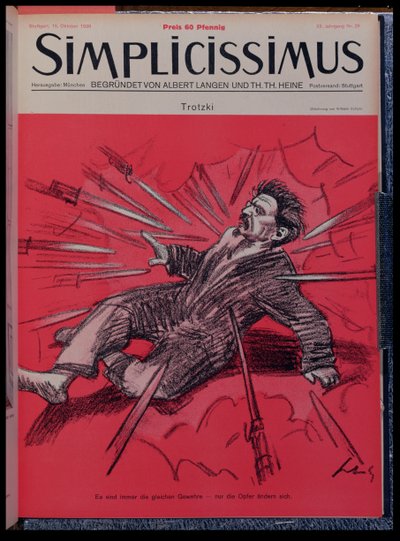 Caricatura di Leon Trotsky (1879-1940) sotto attacco, da 