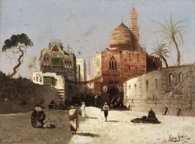 Scena di strada orientale con moschea, minareto e mercanti su una piazza. da Wilhelm Sohn