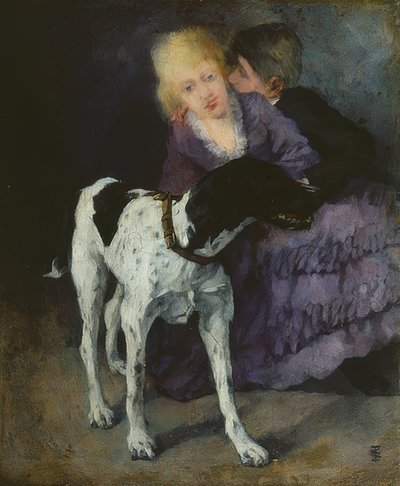 Coppia innamorata con cane da Wilhelm Trübner