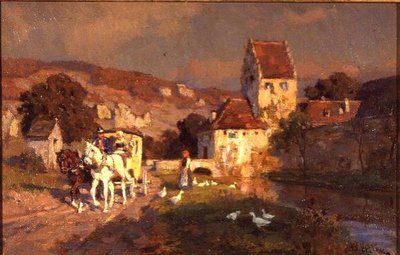 Un cavallo e una carrozza vicino a un fiume da Wilhelm Velten