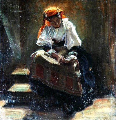 Ragazza con un libro, c.1900 da Wilhelm Wachtel