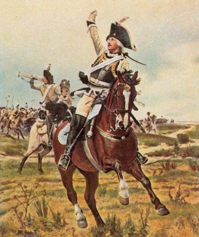 Il generale Seydlitz dà il segnale di attacco a Rossbach, 5 novembre 1757 (litografia a colori ingrandita) da Wilhelm Werner Schuch