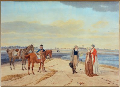 Cavalieri smontati con due dame davanti a Monaco da Wilhelm von Kobell
