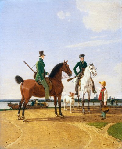 Cacciatore e signore al fiume Isar con vista su Monaco da Wilhelm von Kobell