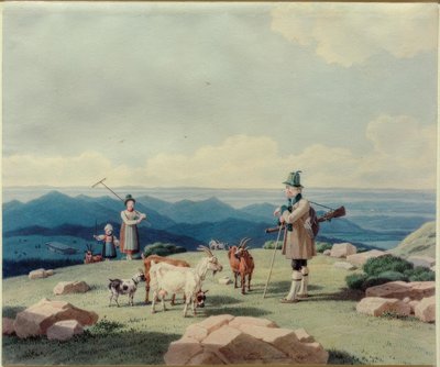 Cacciatore con pastorella e bambino sul Hirschberg da Wilhelm von Kobell