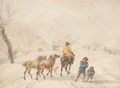Postiglione a cavallo in un paesaggio invernale, ca. 1798 da Wilhelm von Kobell
