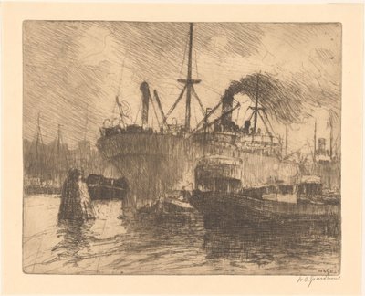 Navi ormeggiate nel porto di Rotterdam da Willem Adrianus Grondhout (signed by artist)