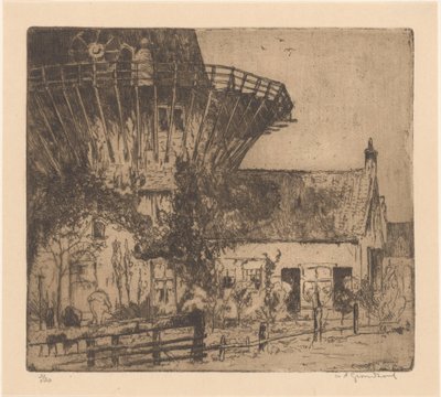 Casa ai piedi di un mulino a vento a Leidschendam da Willem Adrianus Grondhout (signed by artist)