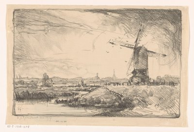 Paesaggio con mulino vicino a Leida da Willem Adrianus Grondhout (signed by artist)