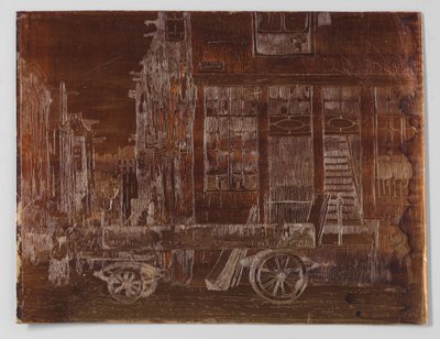 Vecchia parte della città di Amsterdam con carro in primo piano da Willem Adrianus Grondhout (signed by artist)