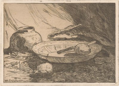 Natura morta con vaso e piatto da Willem Adrianus Grondhout (signed by artist)