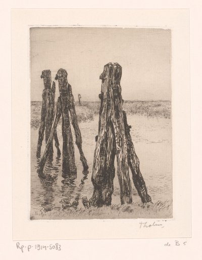 Tre pali di ormeggio in acqua bassa da Willem Bastiaan Tholen (signed by artist)