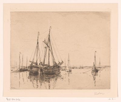 Porto con nave a due alberi ormeggiata da Willem Bastiaan Tholen (signed by artist)